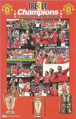 TREBLE CHAMPIONS MANCHESTER UNITED Original Starline Poster MINI Promo Piece 3x5