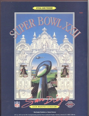 Super Bowl XXII Football Program Denver Broncos Washington Redskins 1988 NICE