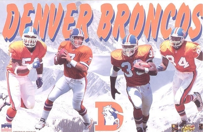 1997 Denver Broncos Collage Original Starline Poster OOP w/ Elway Sharpe Davis