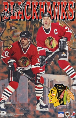 1997 Blackhawks Collage Original Starline Poster OOP Chelios and Amonte