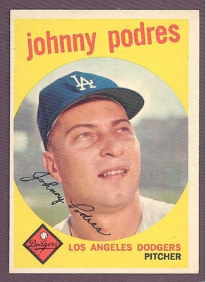 1959 Topps #495 Johnny Podres EX-MT LOS ANGELES DODGERS crease free
