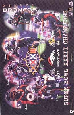 1998 Denver Broncos Super Bowl XXXII Champs Norman James Poster OOP Elway Sharpe