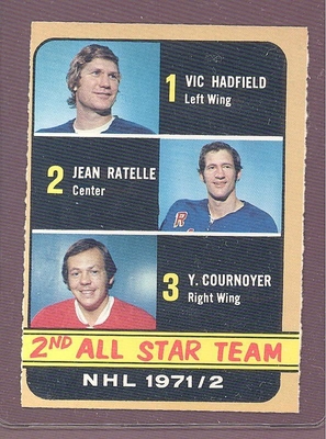 1972-73 O-Pee-Chee OPC #250 All Stars Cournoyer Ratelle Hadfield crease free
