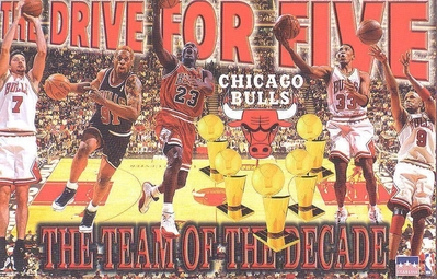 1997 Chicago Bulls Champs Starline Poster OOP\"The Drive For Five\" Jordan