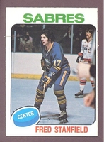 1975-76 O-Pee-Chee OPC #332 Fred Stanfield NM BUFFALO SABRES crease free