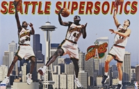 1997 Seattle Supersonics Collage Orig Starline Poster OOP Payton Kemp Schrempf