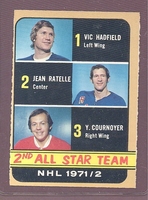 1972-73 O-Pee-Chee OPC #250 All Stars Cournoyer Ratelle Hadfield crease free