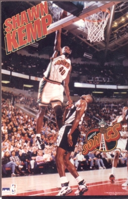 Shawn Kemp of the Seattle SuperSonics dunks during the 1997 All-Star